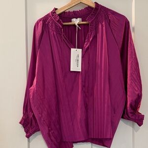 Dear John Magenta Pleated Blouse with Ruffled Collar